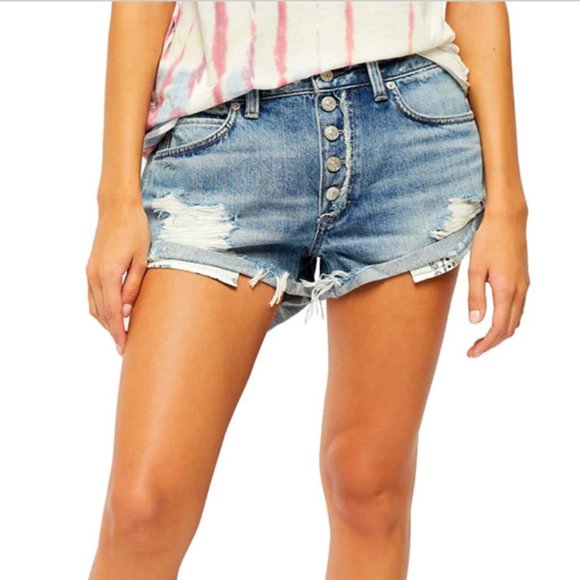 Free People - Romeo Rolled Cut Off Denim Shorts - Picture 3 of 6